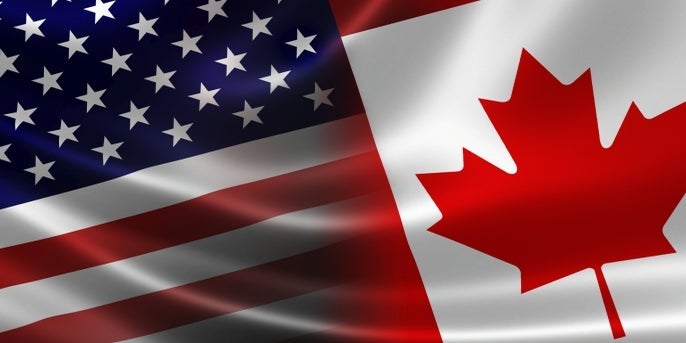 United States of America Flag and Canadian Flag