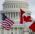 USA and Canada Flag in front of US Capitol Building in Washington D.C.